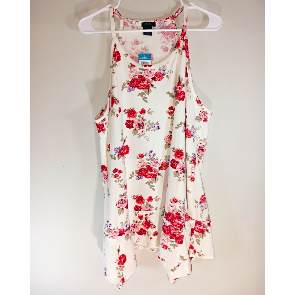 rue+ Floral Tunic Tank Top Scoop Neck Sleeveless Relaxed Stretch Women's 3X